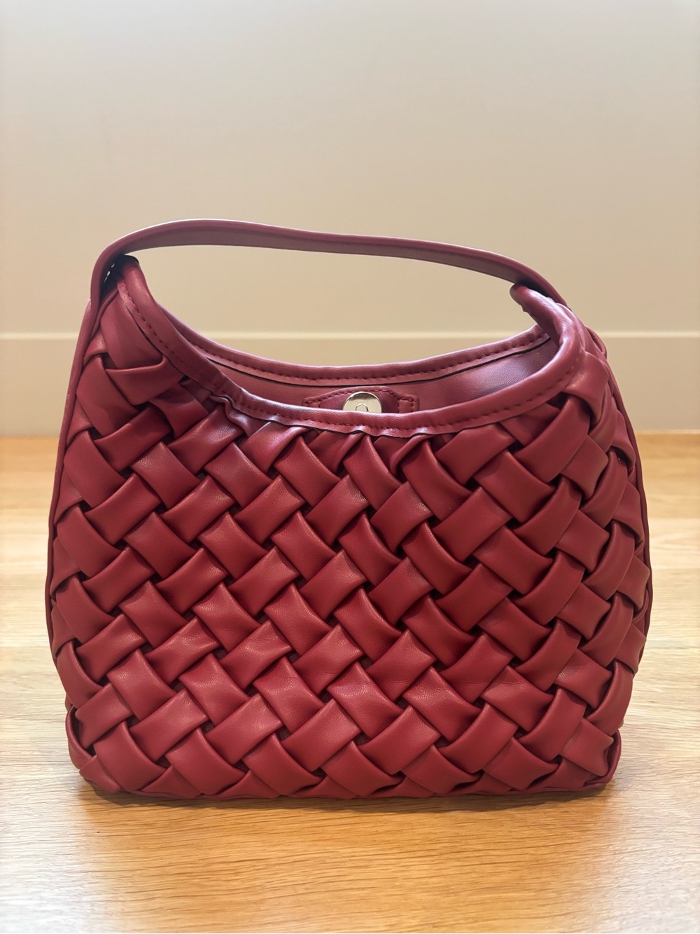A New Day- Woven Leather Top-Handle Bag in Dusty Rose